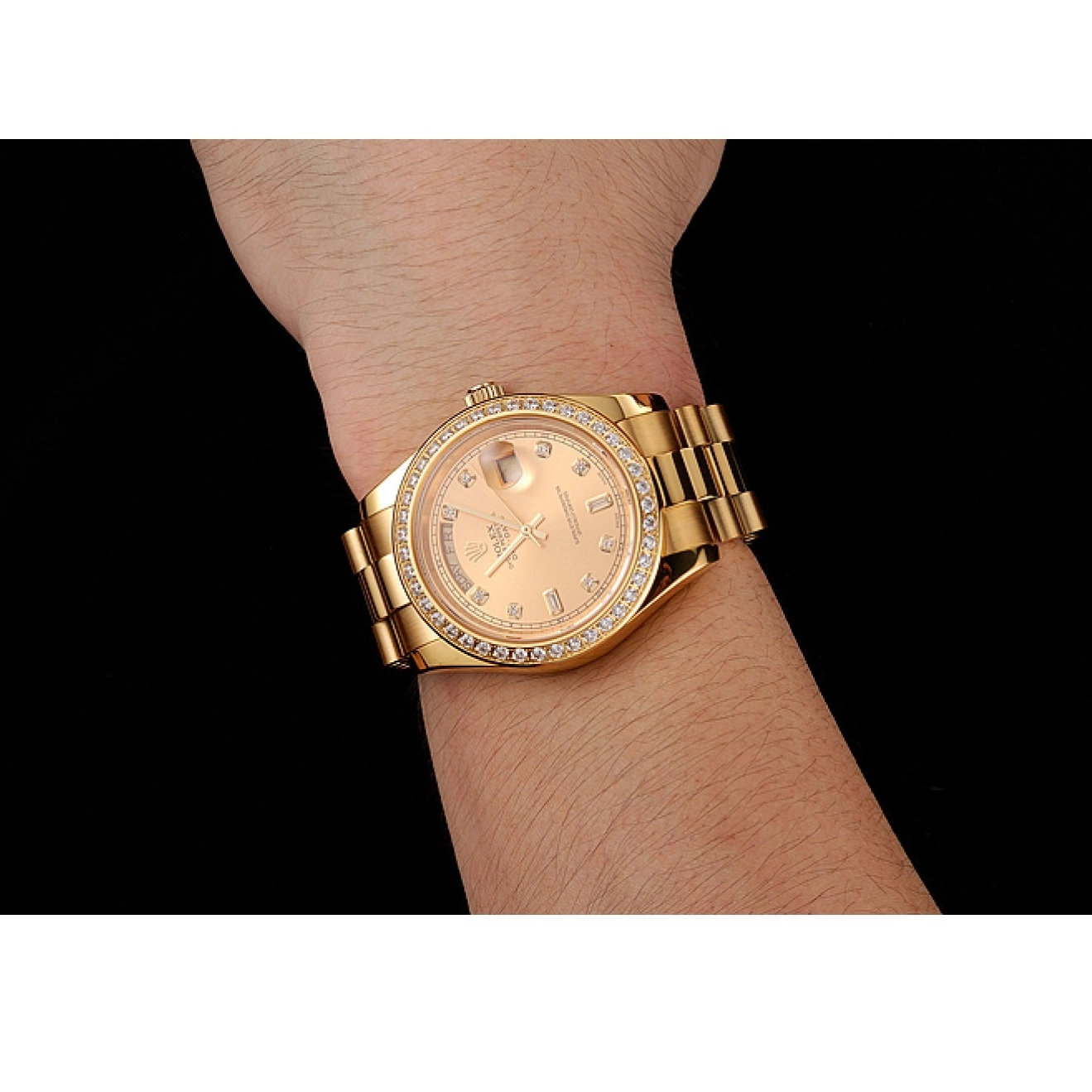 Rolex copies cheap Champagne Diamond Rolex Dial Bracelet Gold Bezel 1454099 Swiss Day-Date 0630
